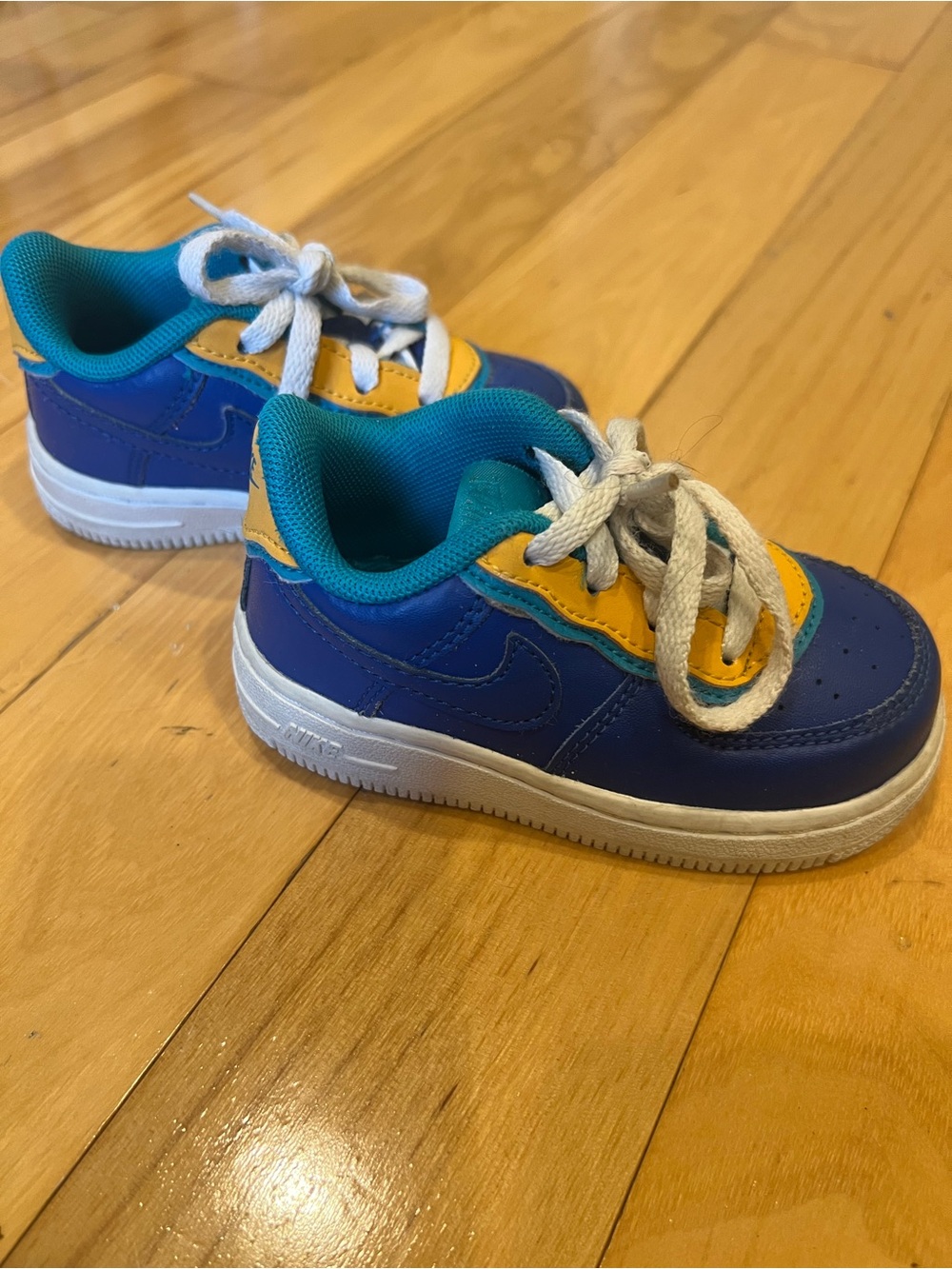 Nike Air Force 1- Kids Blue & Yellow Low-Top Sneakers- 6c